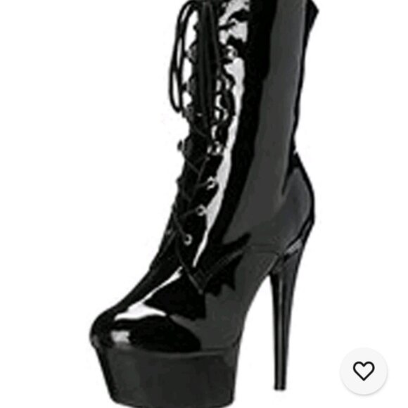 ELLIE 609 Diana High Heel Ankle Boots Patent Leather Lace Up Platform Black 8 - Picture 7 of 8